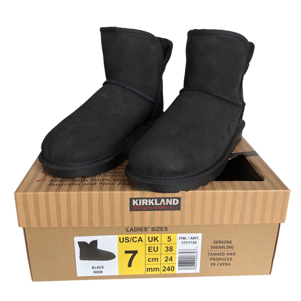 Kirkland Signature Ladies Shearling Scalloped Edge Boot Black Size 7 New